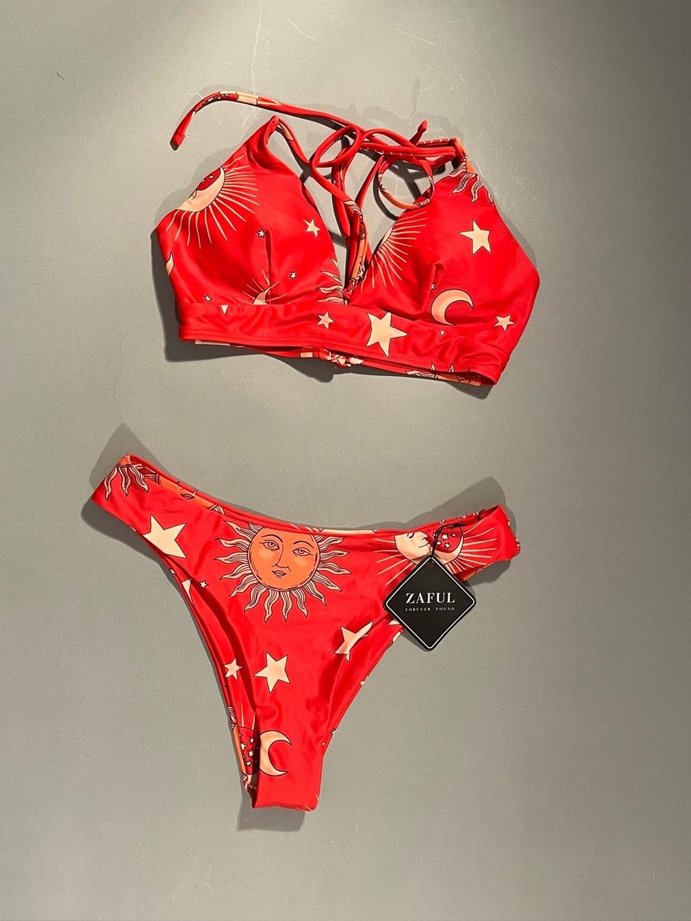 NWT ZAFUL Whimsigoth Orange Celestial bikini set S • Sun Moon & Stars